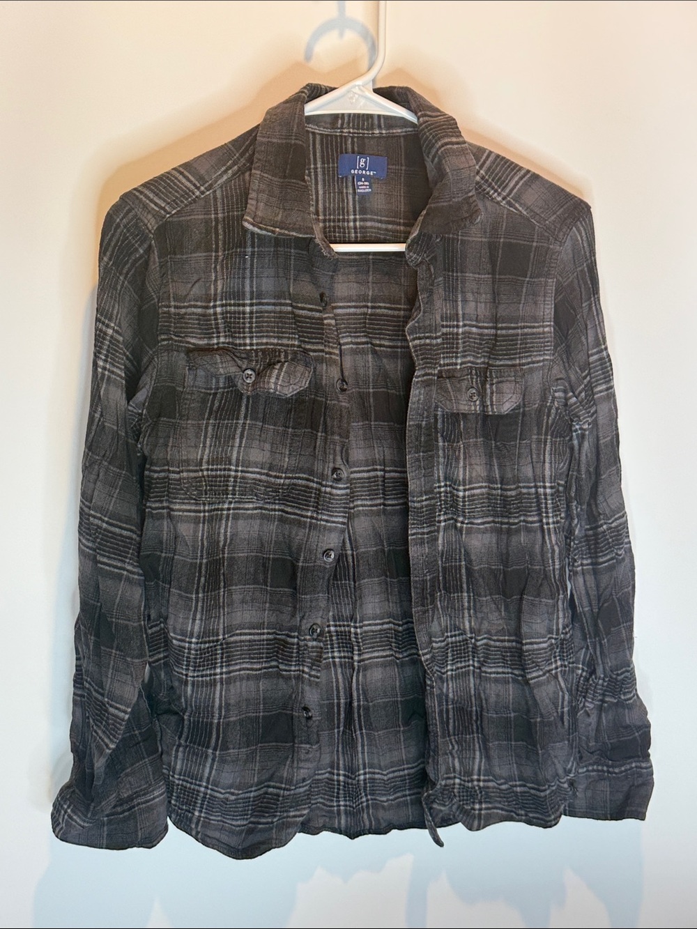 George Classic Men's Black Plaid Button-Up Shirt Jacket Size: S